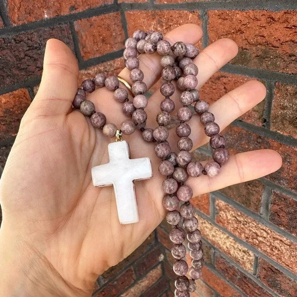 Natural Stones Howlite Cross Pendant Necklace - Picture 14 of 17